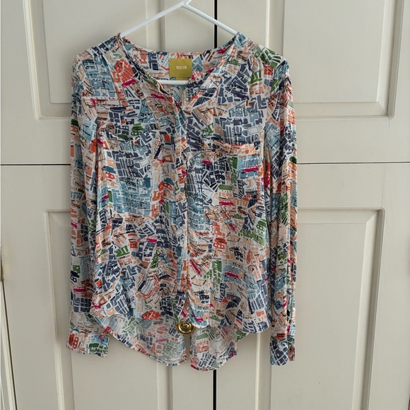Anthropologie Maeve “Cartographer” London Map Button Down Blouse - Picture 2 of 5